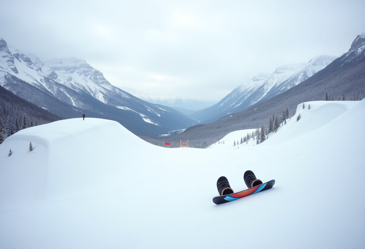 Atleta in azione durante una gara di snowboard cross