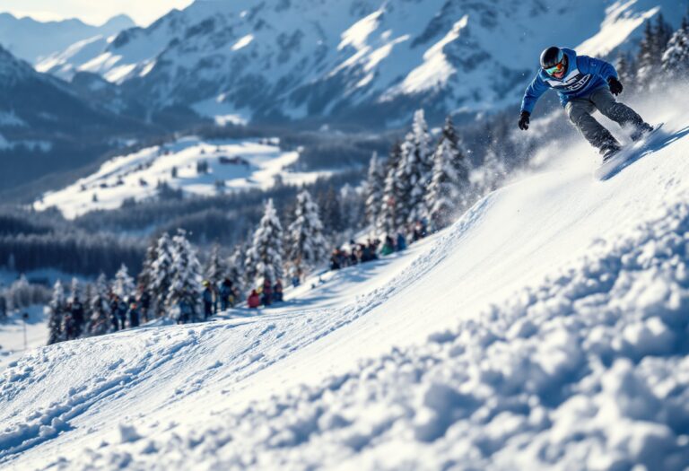 Atleta in azione durante una gara di snowboard cross