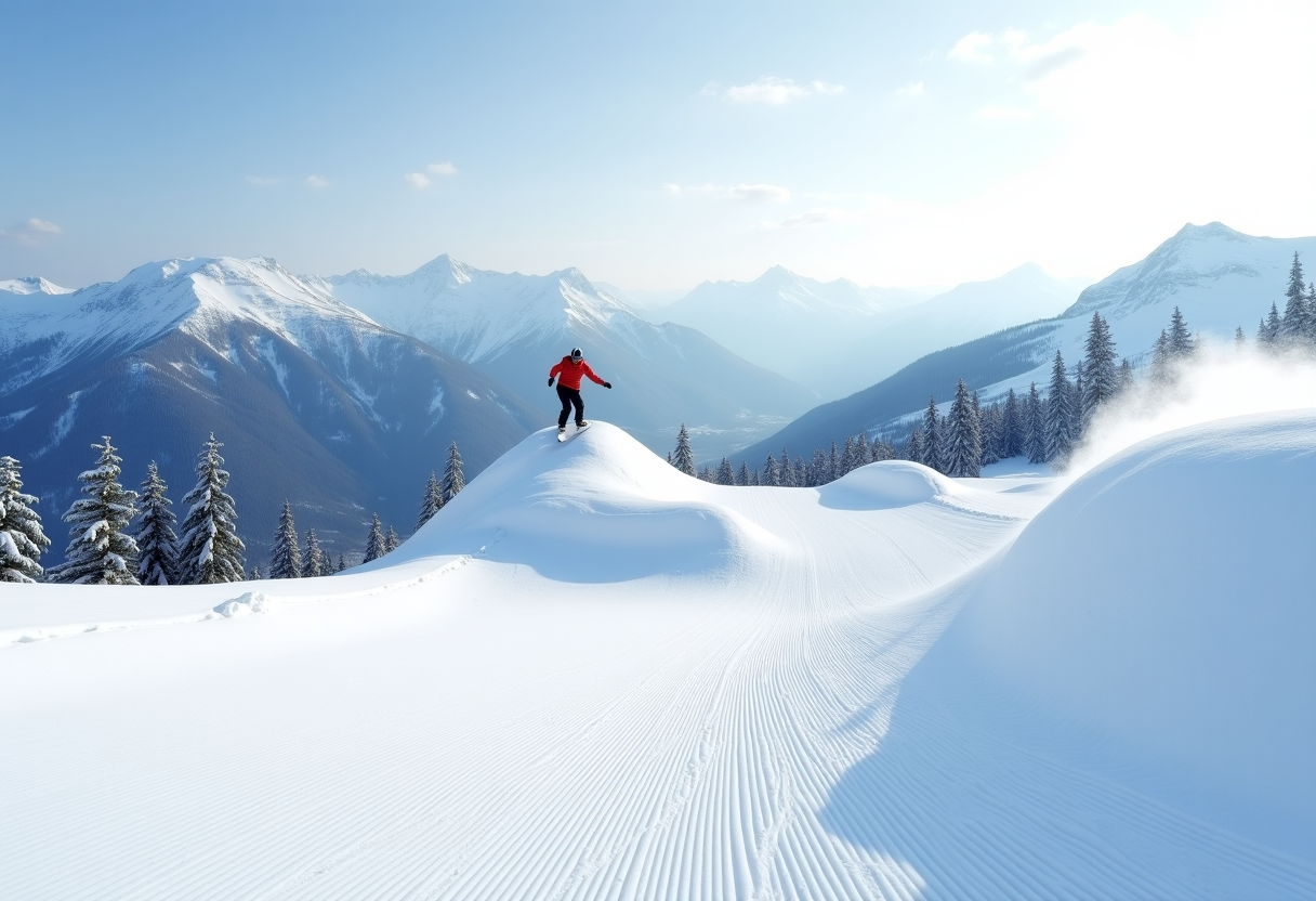 Atleta in azione durante una gara di snowboard cross