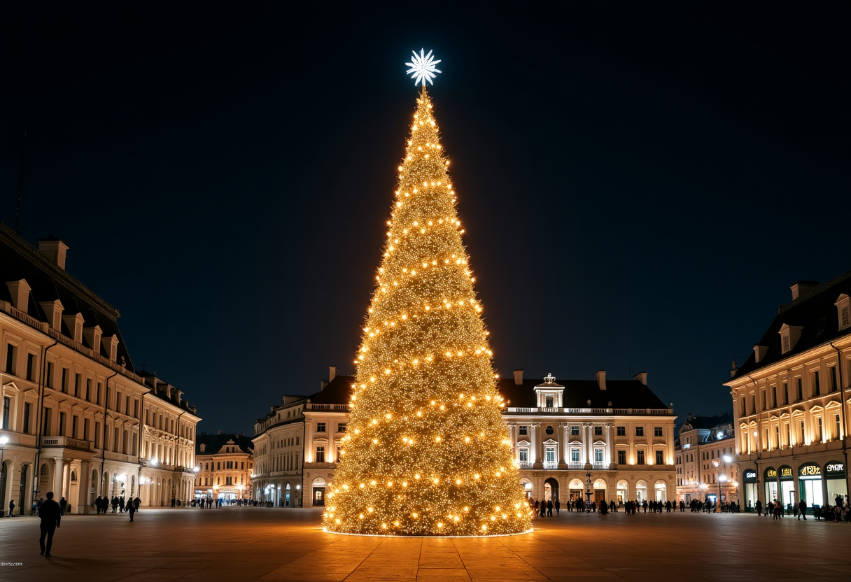 Albero di Natale illuminato in Piazza Duomo a Milano