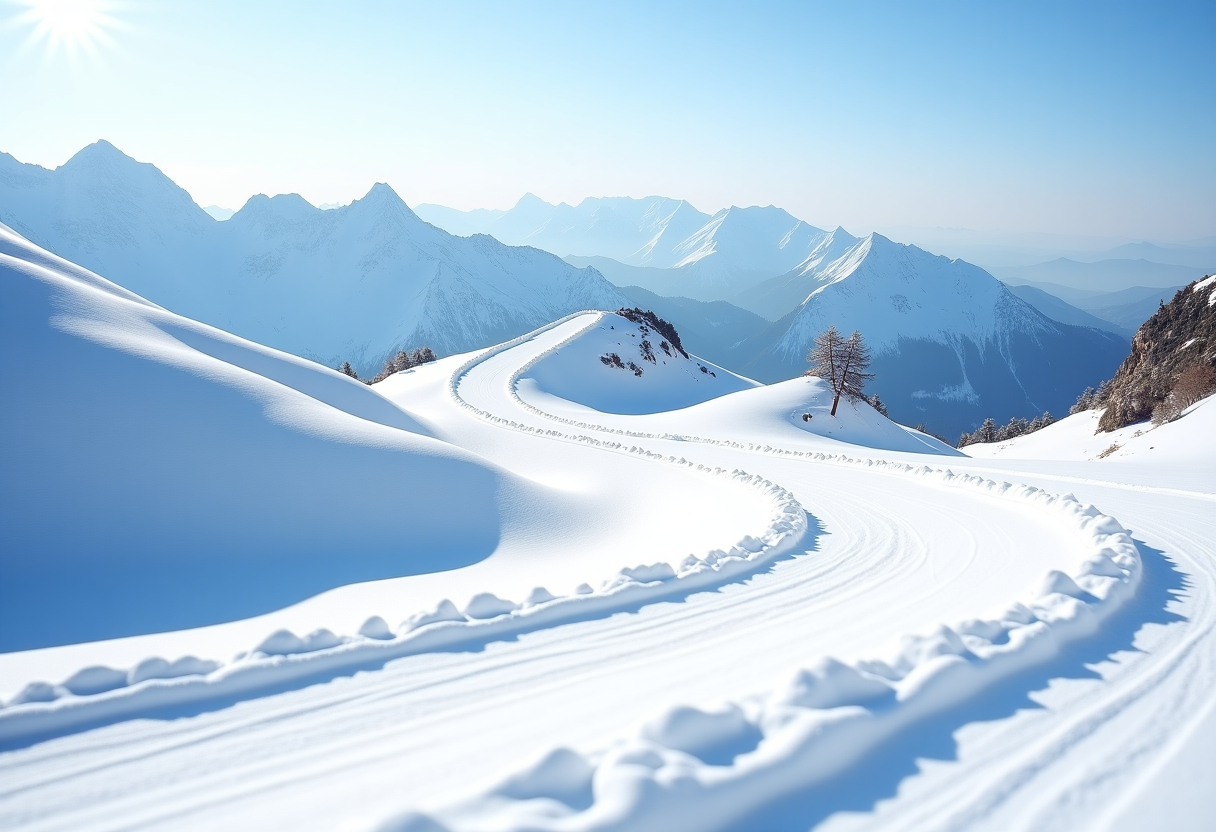 Atleta che gareggia nello snowboard cross su una pista innevata