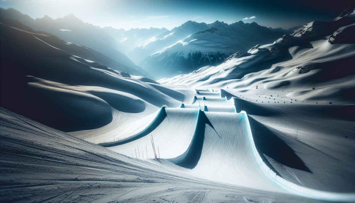 Atleta in gara di snowboard cross su una pista innevata