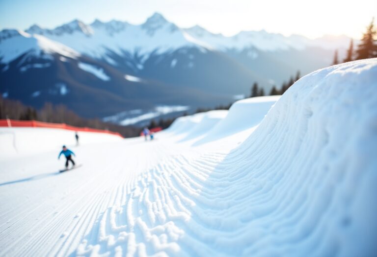 Atleta che gareggia nello snowboard cross su una pista innevata