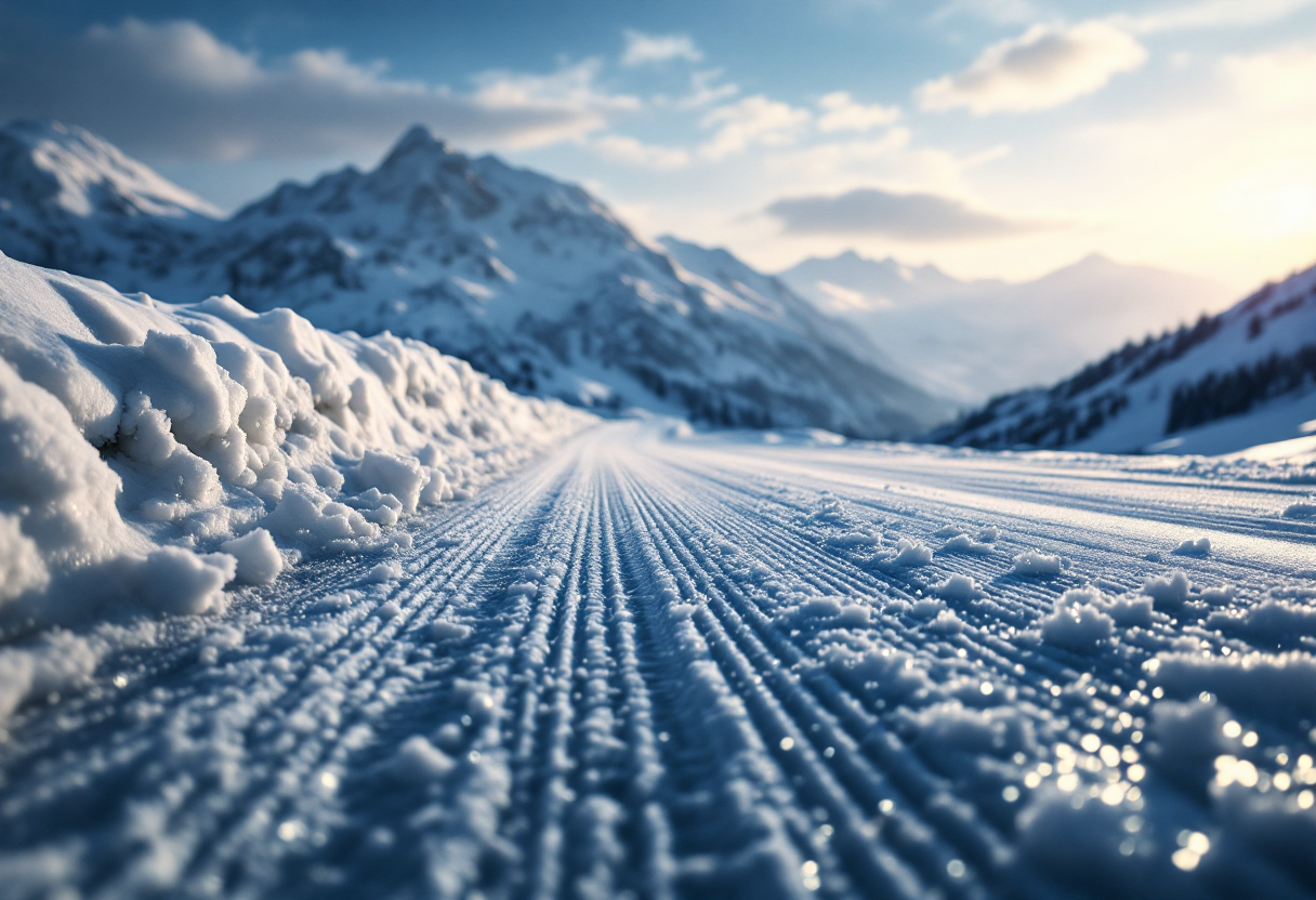 Atleta che gareggia nello snowboard cross su una pista innevata