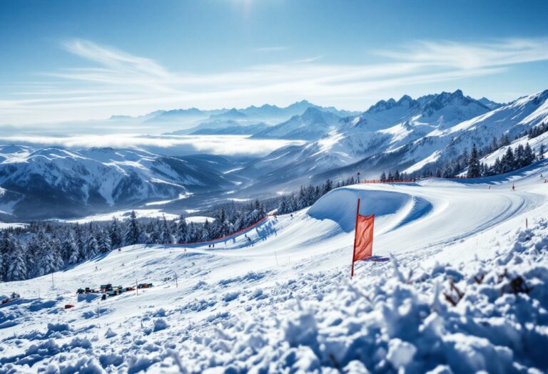 Atleta in azione durante una gara di snowboard cross