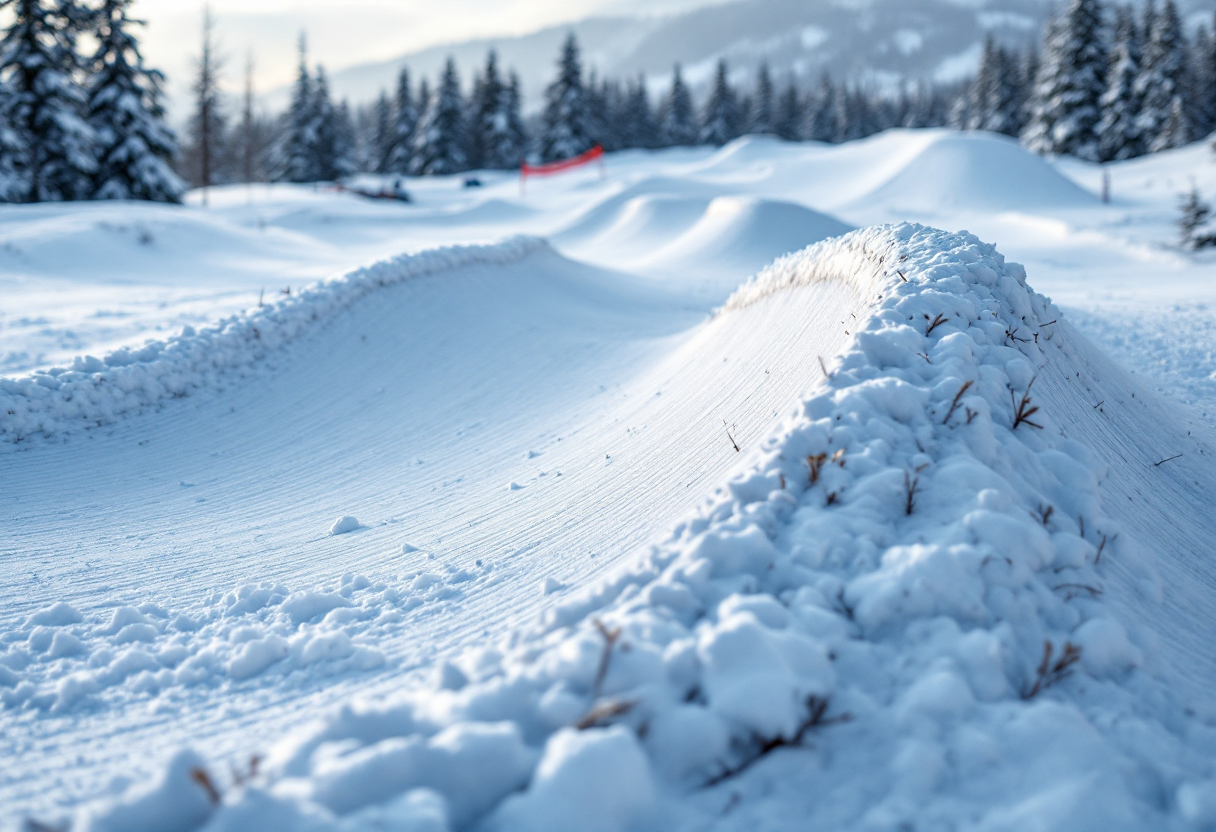 Atleta in azione durante una gara di snowboard cross