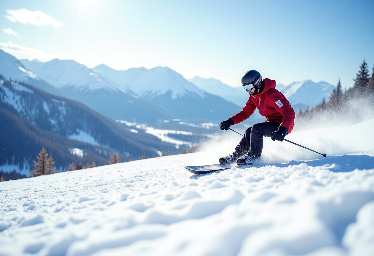 Atleti in gara durante una competizione di snowboard cross