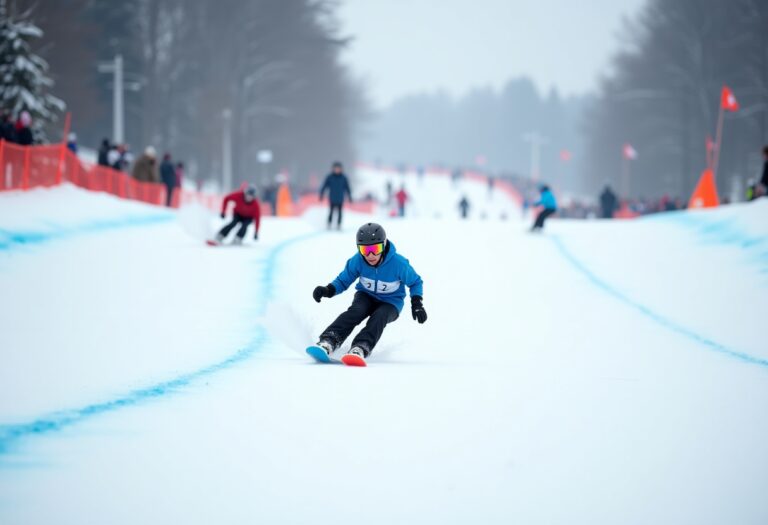 Atleti in azione durante una gara di snowboard cross