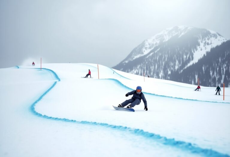 Atleti in azione durante una gara di snowboard cross