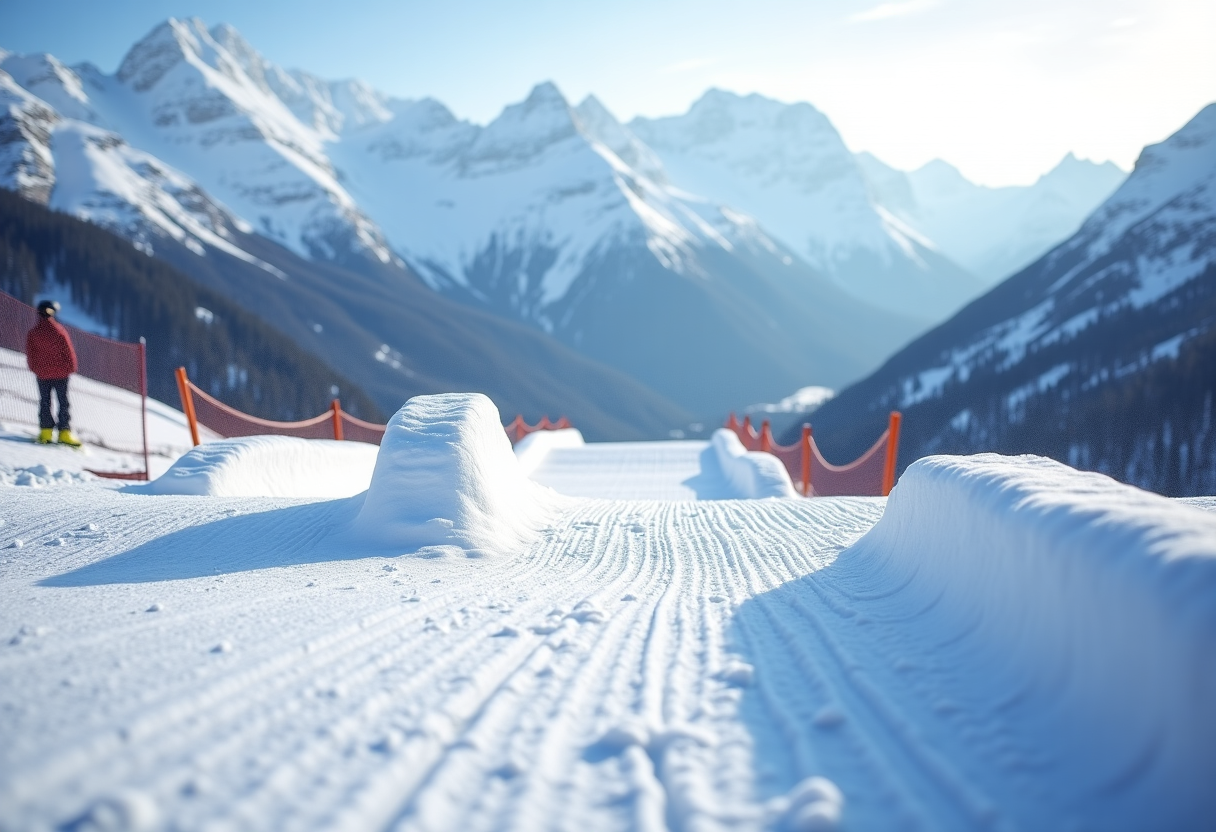 Atleti in azione durante una gara di snowboard cross a Livigno