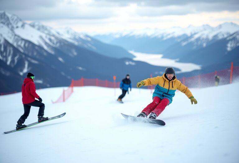 Atleti in azione durante una gara di snowboard cross