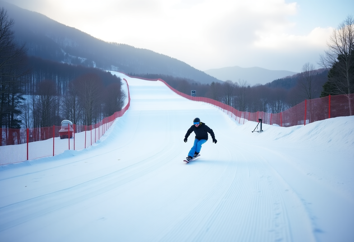 Atleti in azione durante una gara di snowboard cross in Italia