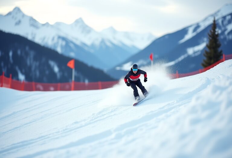 Atleti in azione durante una gara di snowboard cross