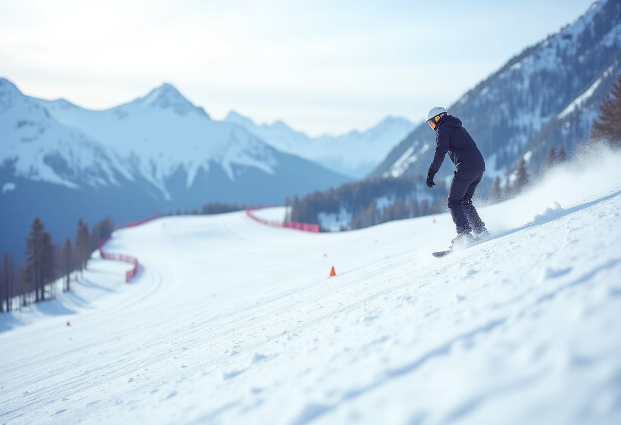 Atleti in azione durante una gara di snowboard cross