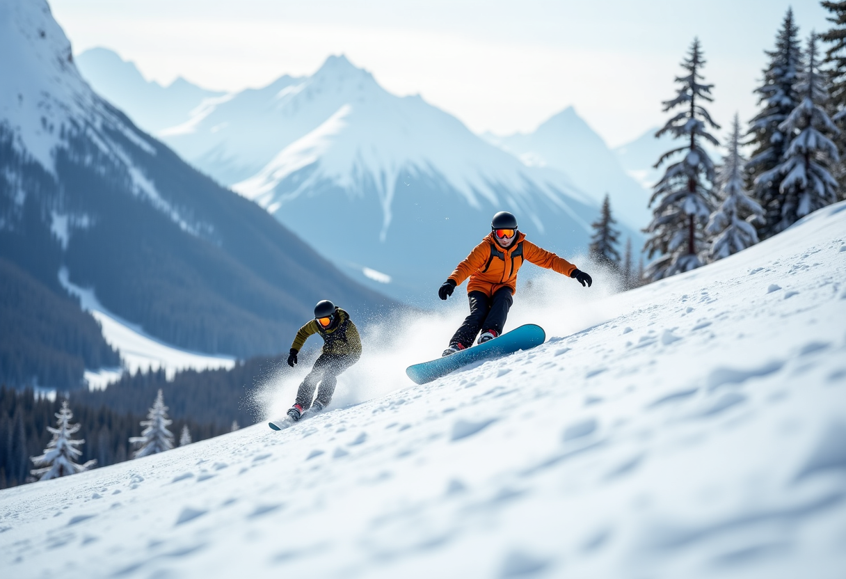 Atleti in azione durante una gara di snowboard cross