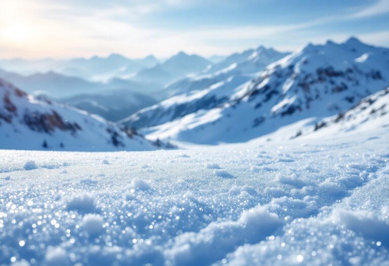 Adulto che impara a sciare in una splendida località montana