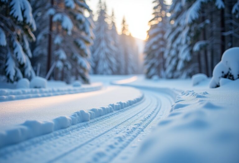 Scena di sci di fondo a Muonio con paesaggio innevato