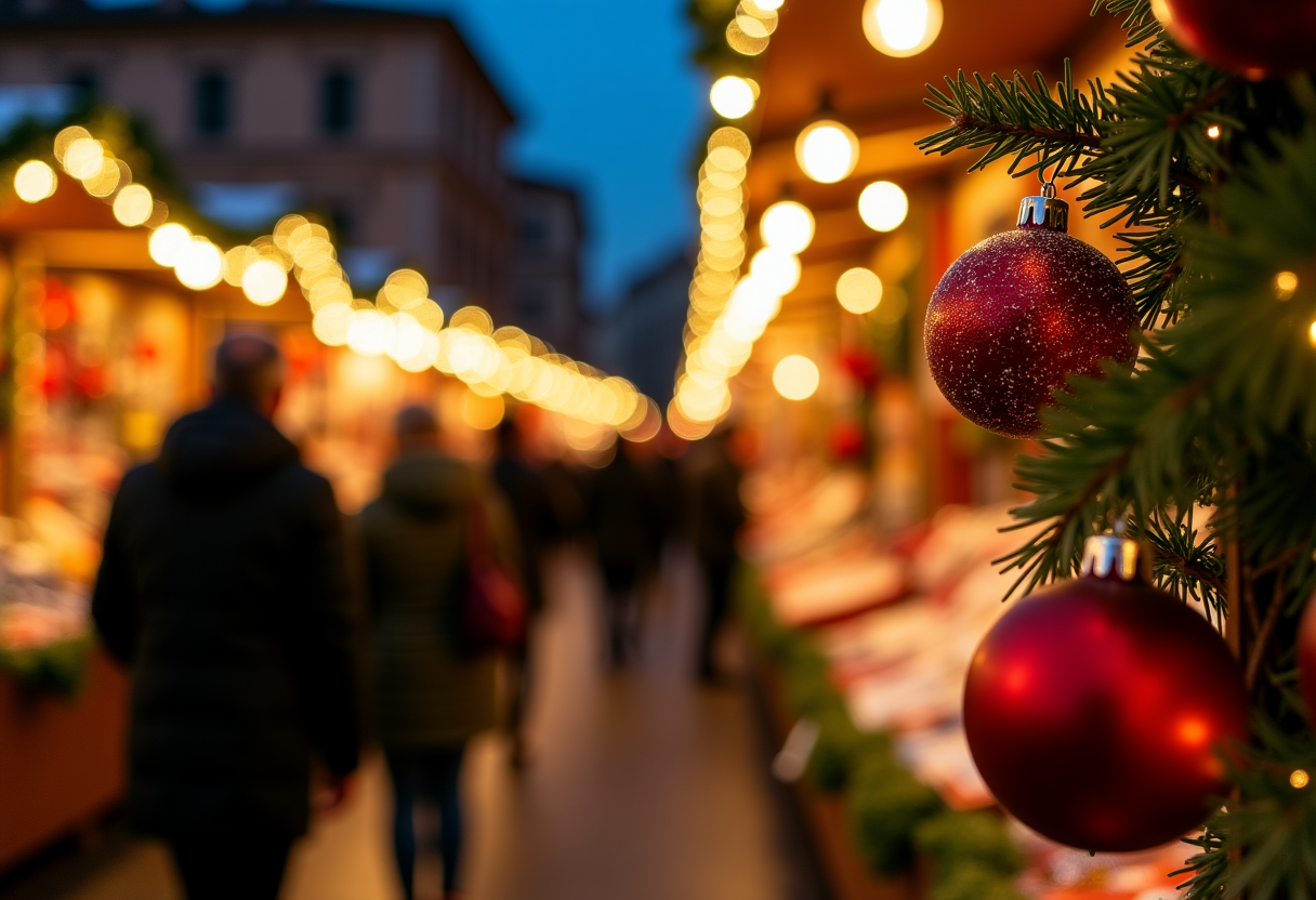 Mercatini di Natale a Roma con luci e decorazioni festive