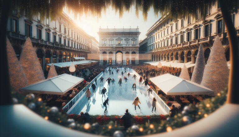 Pista di pattinaggio a Milano decorata per Natale