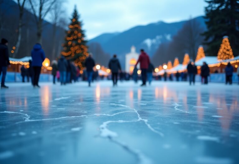 Pista di ghiaccio illuminata a Lugano durante il Natale