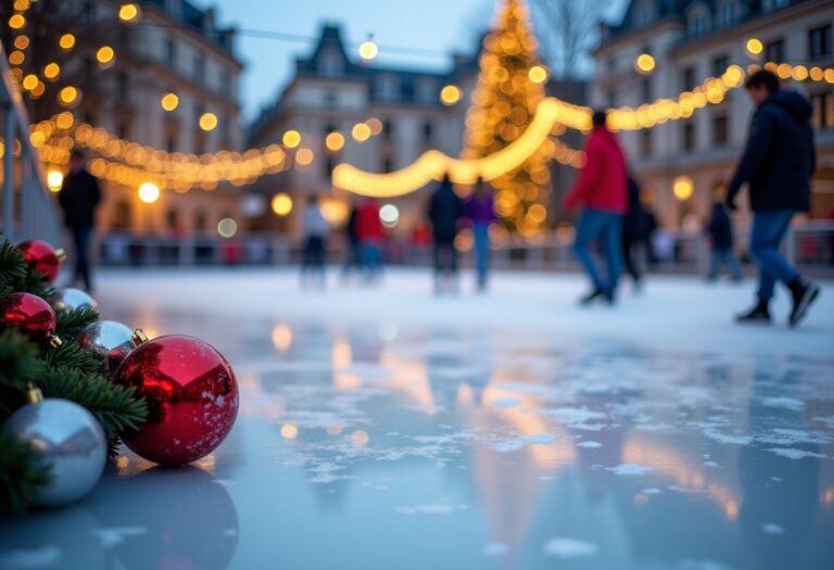 Pista di pattinaggio su ghiaccio a Giussano durante il Natale