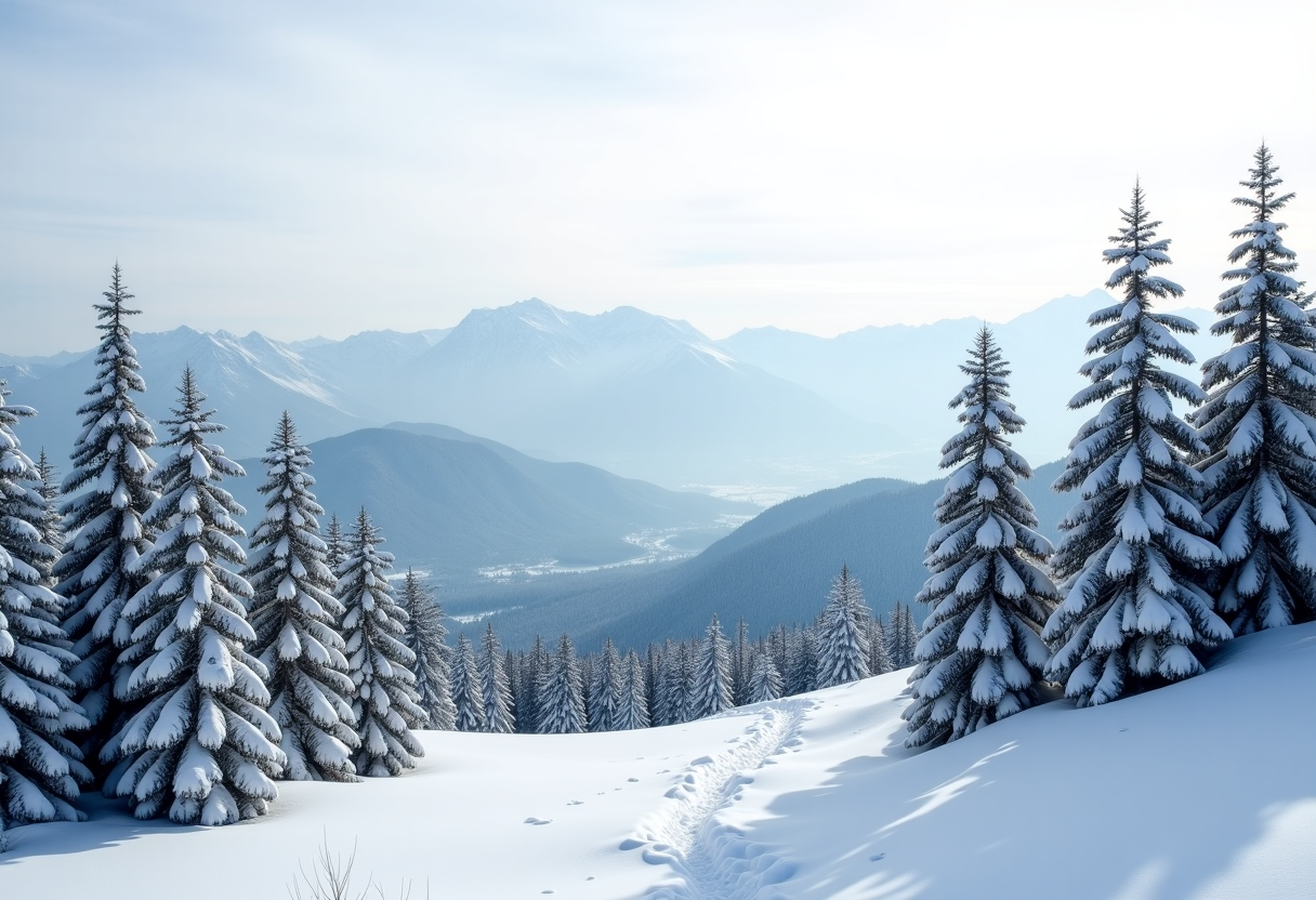 Paesaggio innevato in Piemonte durante la prima neve