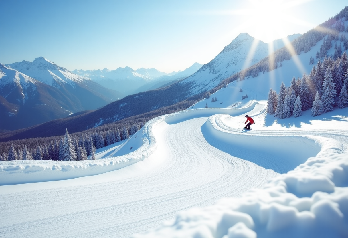 Atleta in azione durante una gara di snowboard cross