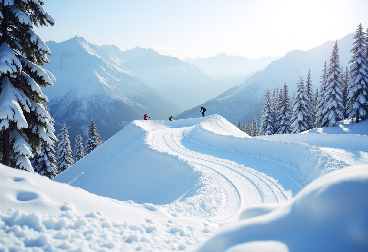 Atleti in azione durante una gara di snowboard cross