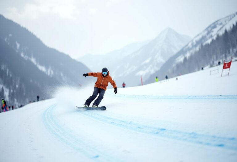 Atleta in azione durante una gara di snowboard cross