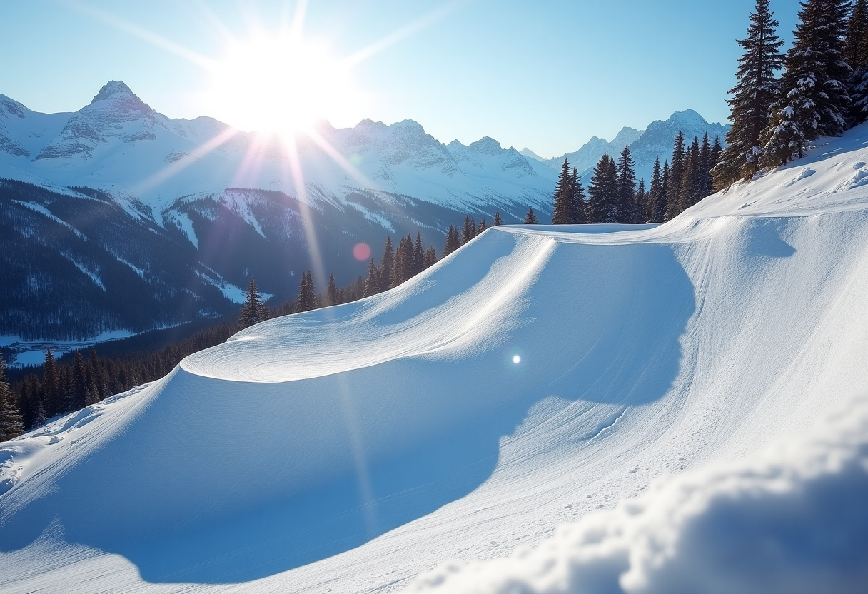 Atleta in azione durante una gara di snowboard cross