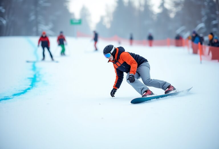 Atleti in azione durante una gara di snowboard cross