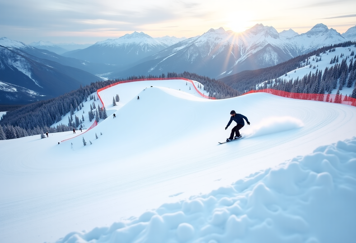 Atleti in azione durante una gara di snowboard cross