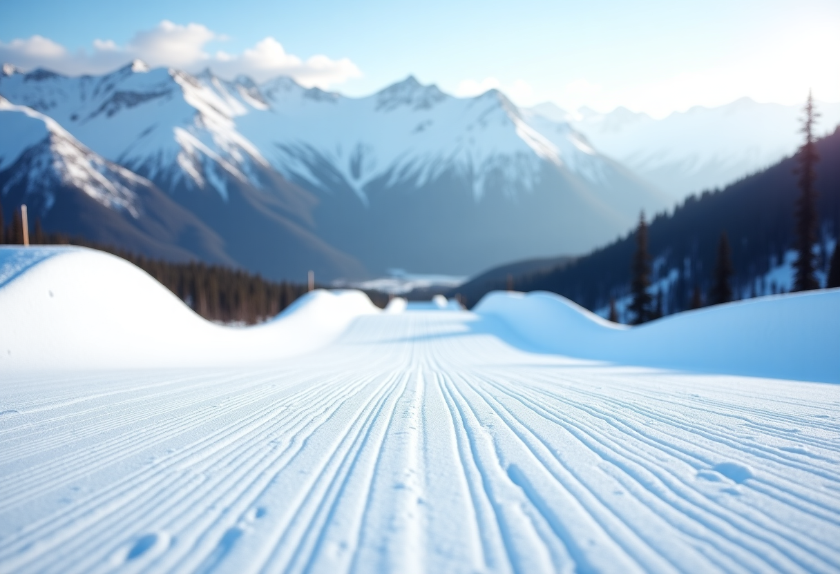 Atleta in azione durante una gara di snowboard cross