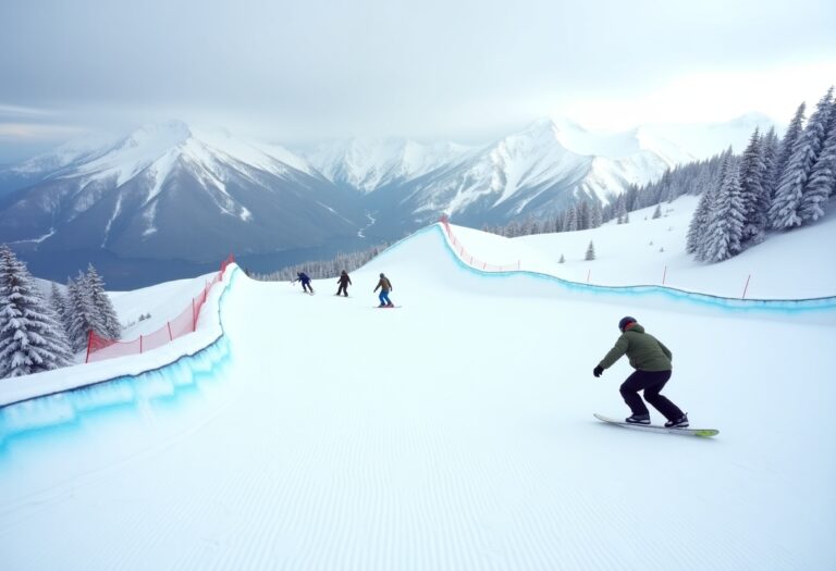 Atleti in azione durante una gara di snowboard cross in Giappone