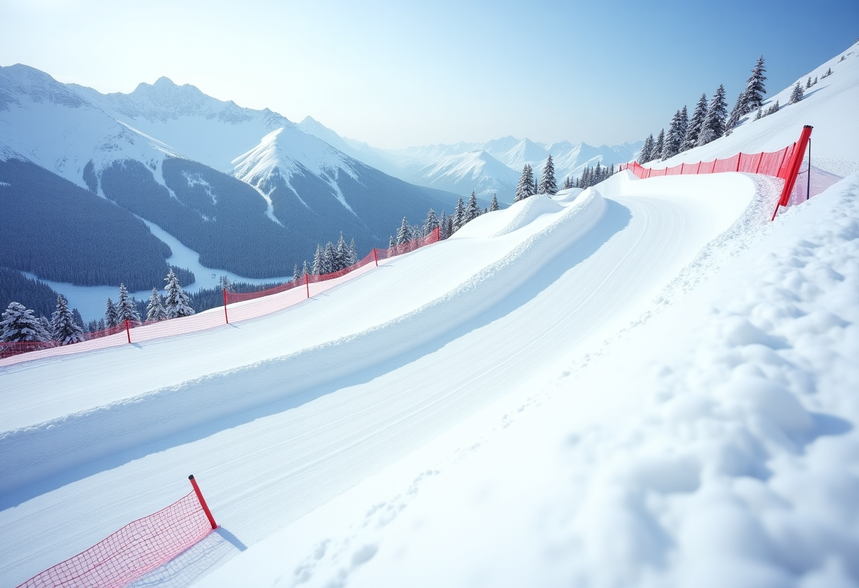 Atleta in azione durante una gara di snowboard cross