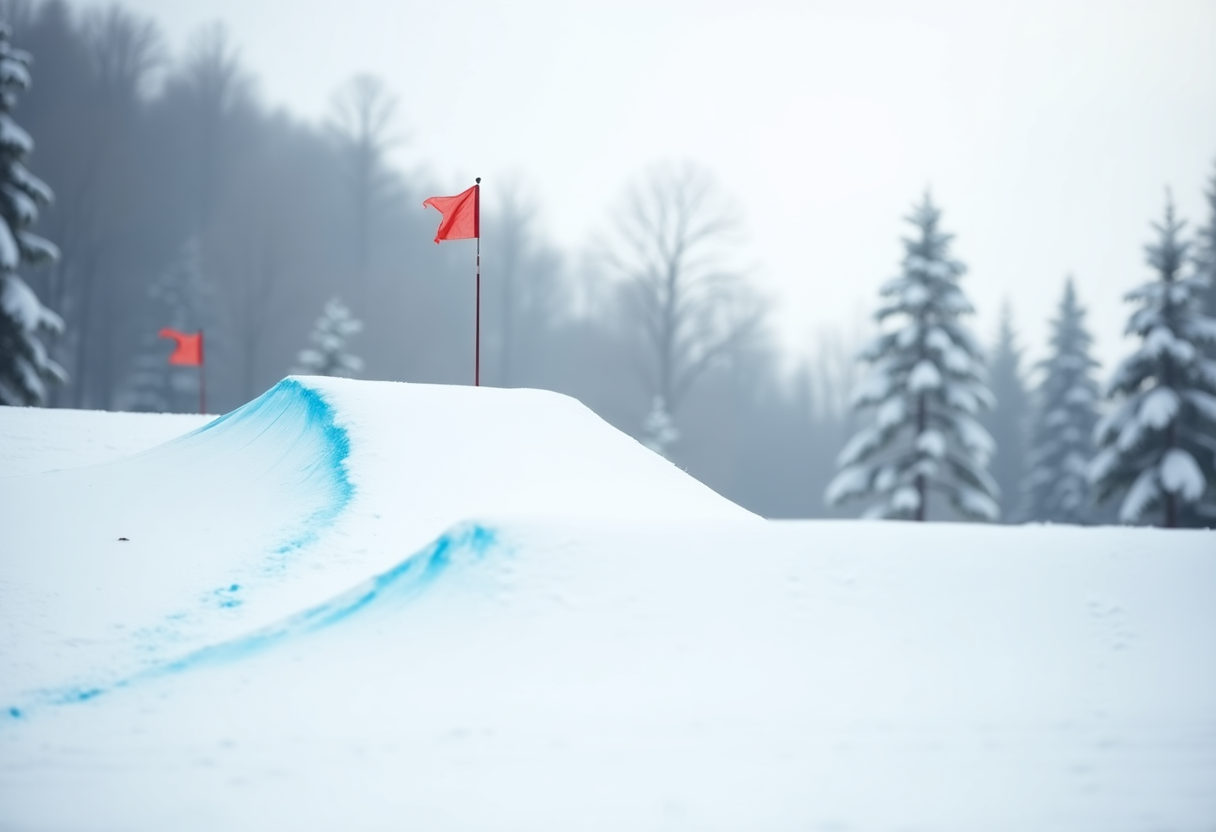 Atleta in azione durante una gara di snowboard cross