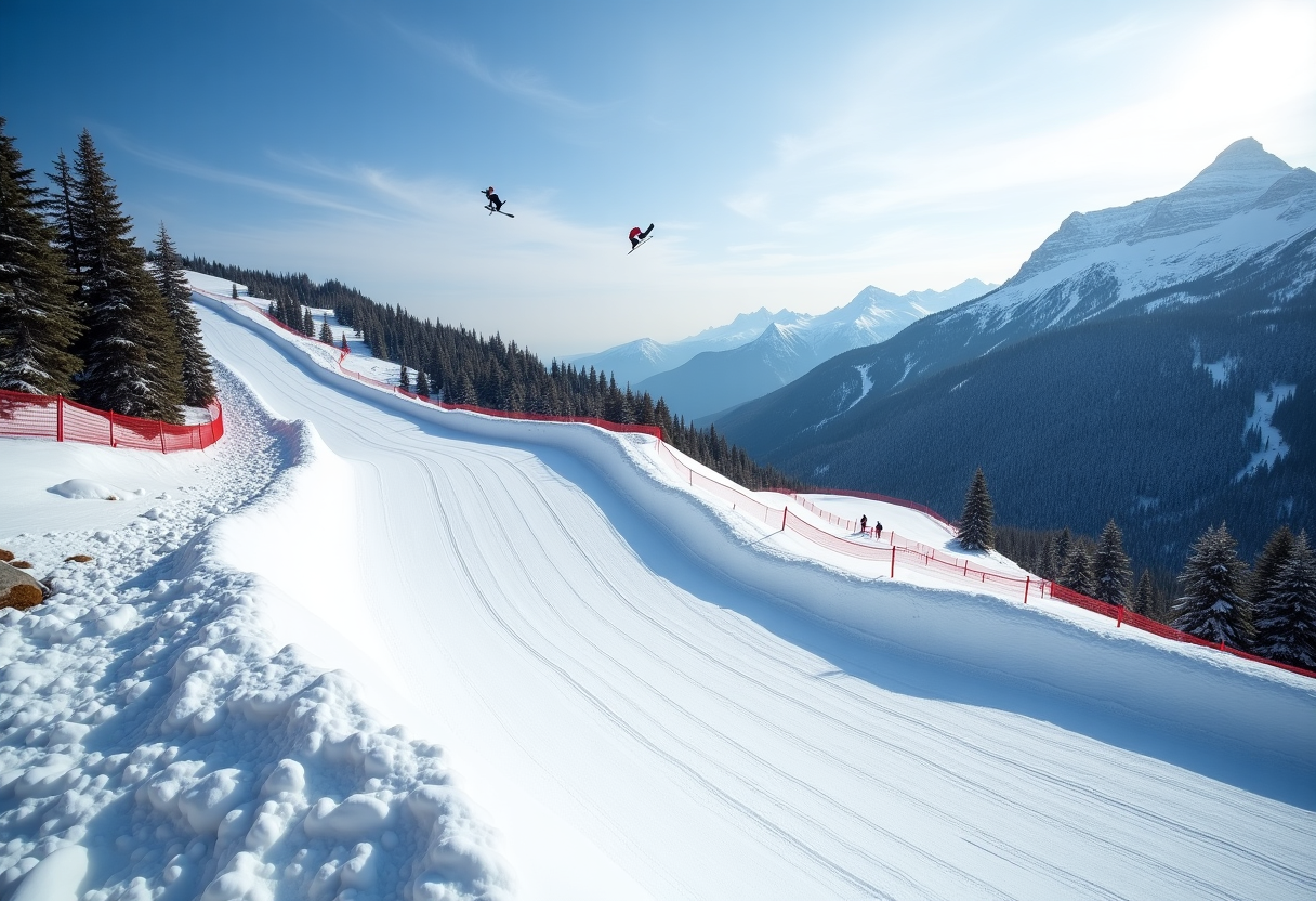 Atleti in azione durante una gara di snowboard cross