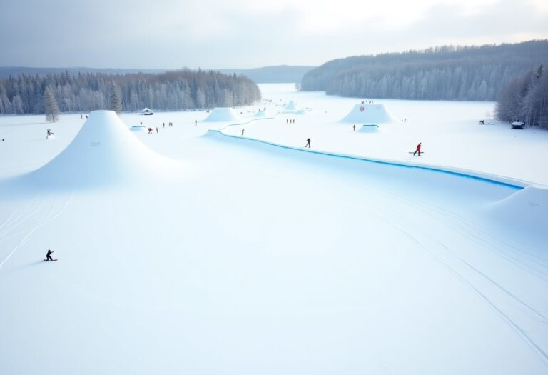 Atleti in azione durante una gara di snowboard cross in Finlandia