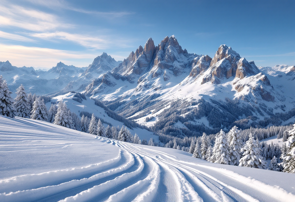 Scena di sport invernali in Italia con sciatori e paesaggi montani