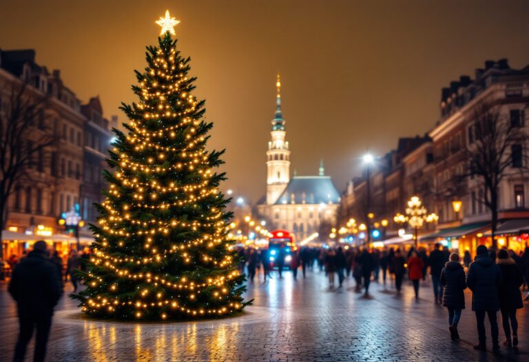 Abete natalizio illuminato in Piazza Prampolini, Reggio Emilia