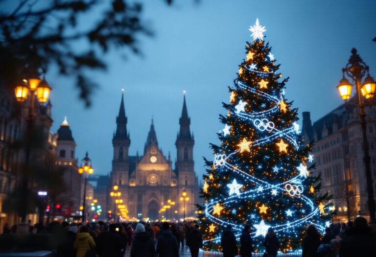 Albero di Natale illuminato a Milano per le Olimpiadi invernali