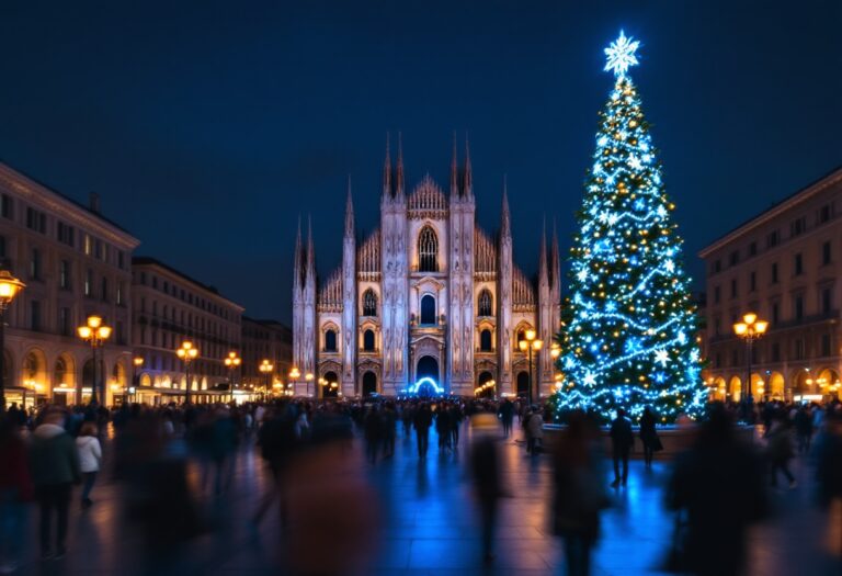 Albero di Natale illuminato a Milano per le Olimpiadi