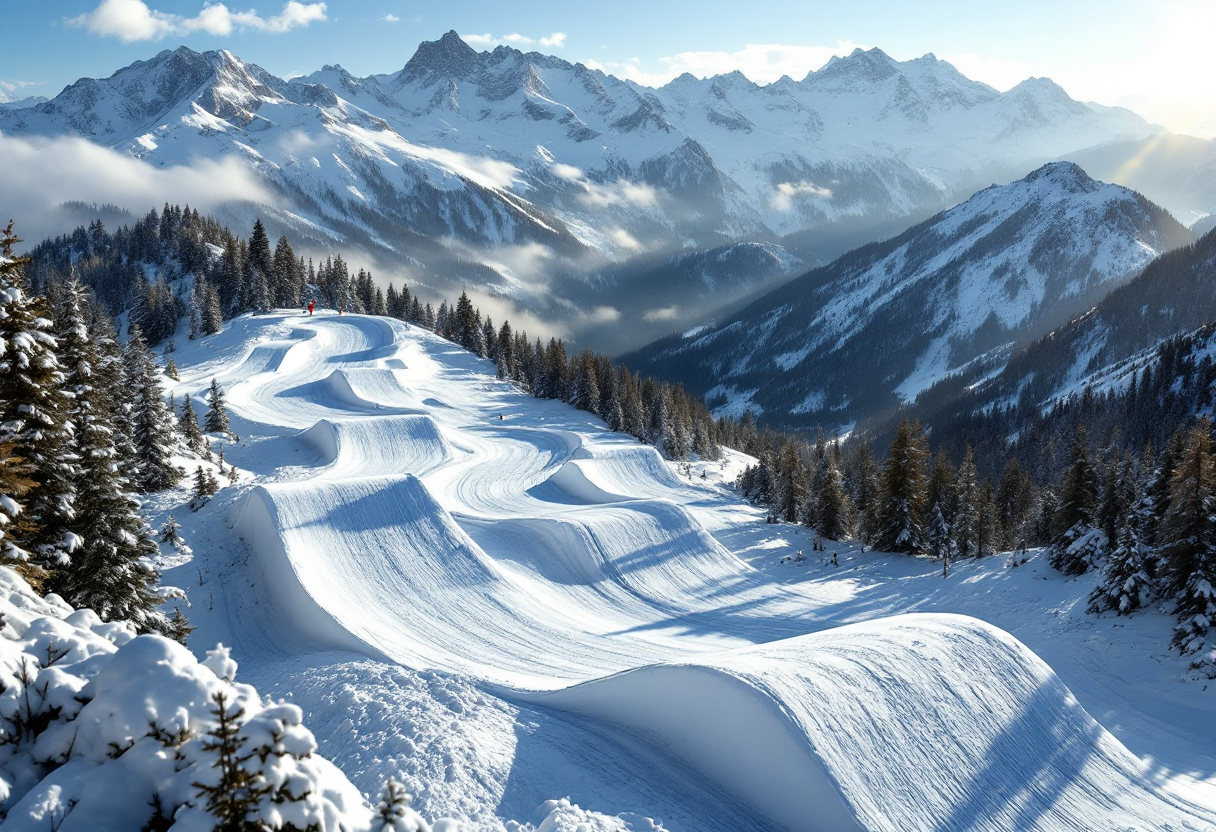 Atleta in azione durante una gara di snowboard cross