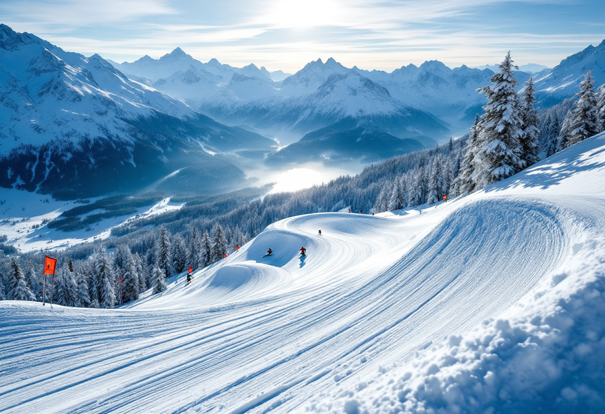 Atleta in azione durante una gara di snowboard cross