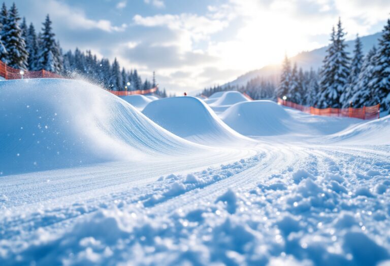 Atleta in azione durante una gara di snowboard cross