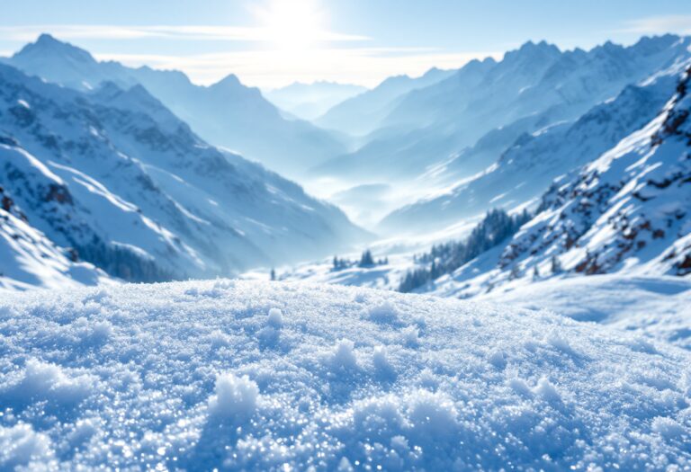 Escursionista in montagna durante una valanga