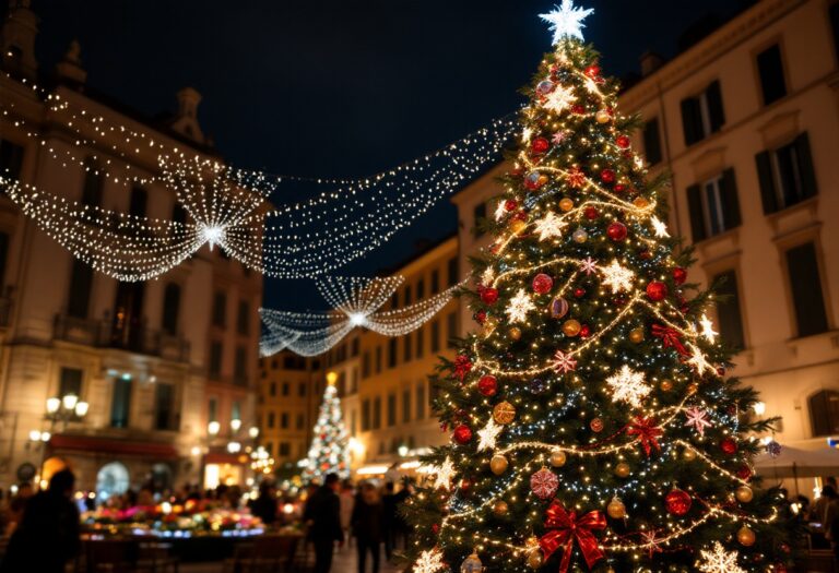 Albero di Natale decorato in una piazza italiana