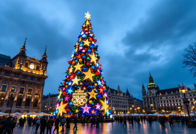 Albero di Natale illuminato in Piazza Duomo a Milano