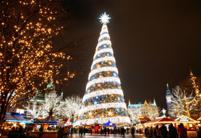 Albero di Natale illuminato a Milano in vista delle Olimpiadi