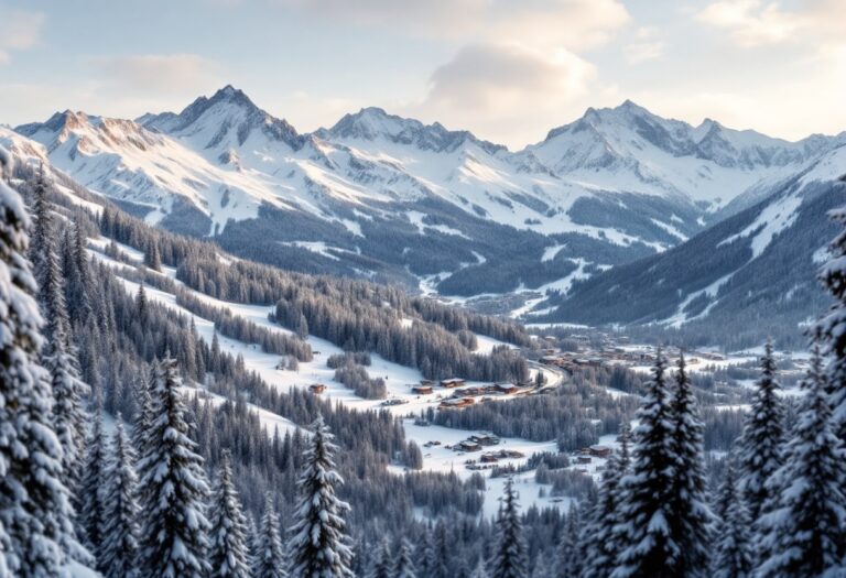 Paesaggio invernale italiano con neve e montagne